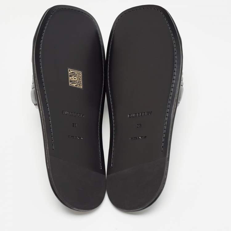 Pre Owned Burberry Black Quilted Leather Alixa Flat Slides Size 38
