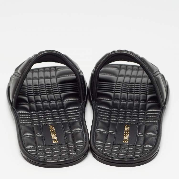 Pre Owned Burberry Black Quilted Leather Alixa Flat Slides Size 38