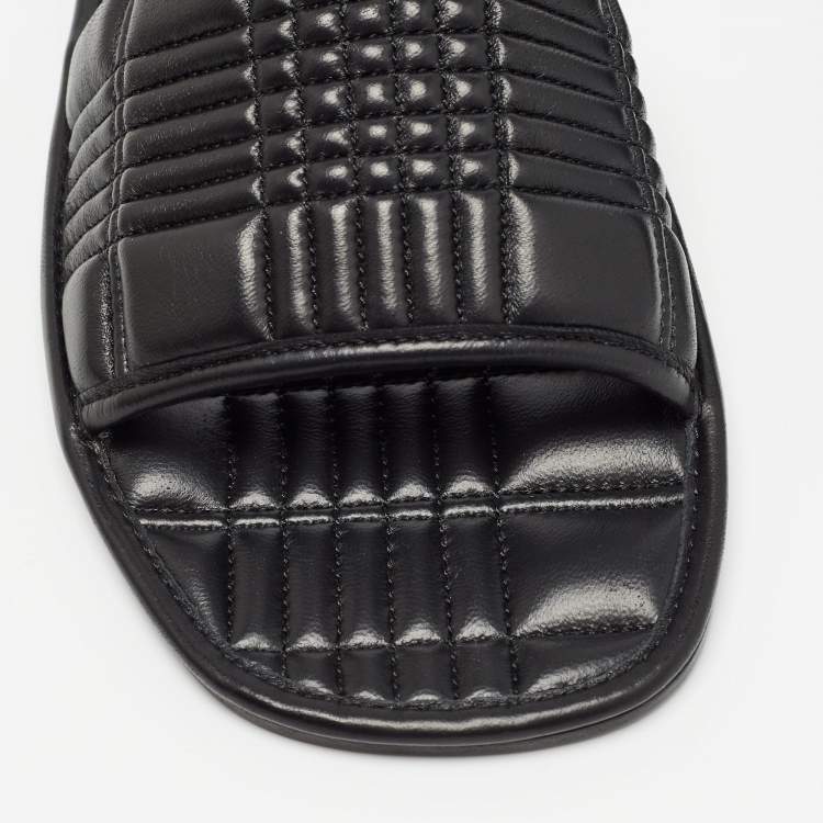 Pre Owned Burberry Black Quilted Leather Alixa Flat Slides Size 38