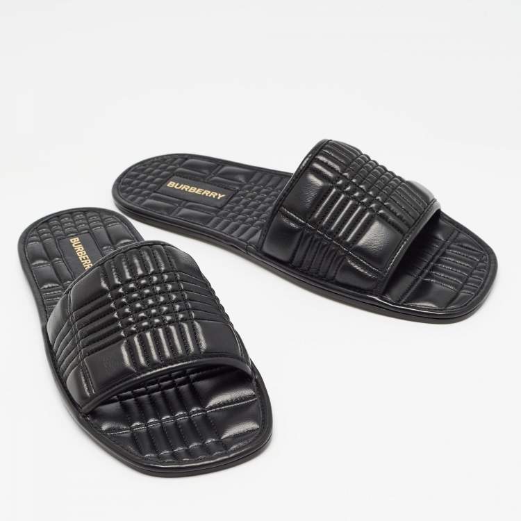Pre Owned Burberry Black Quilted Leather Alixa Flat Slides Size 38