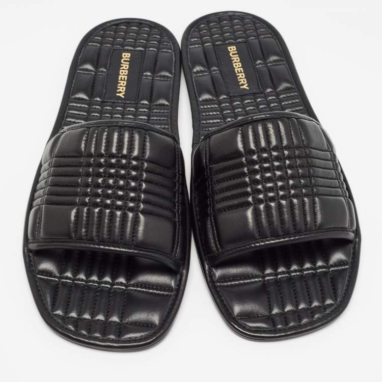 Pre Owned Burberry Black Quilted Leather Alixa Flat Slides Size 38