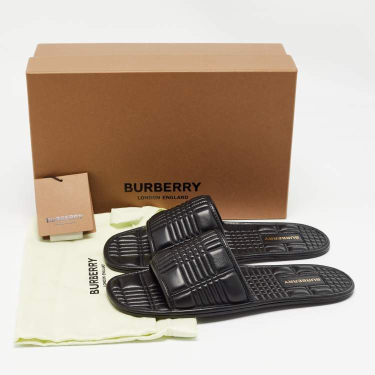 Pre Owned Burberry Black Quilted Leather Alixa Flat Slides Size 38