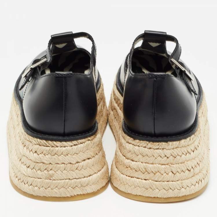 Pre Owned Burberry Black Leather Aldwych Platform Espadrille Flats Size 39