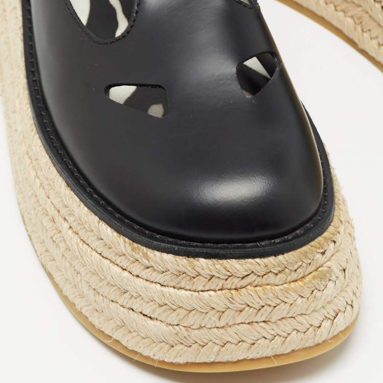 Pre Owned Burberry Black Leather Aldwych Platform Espadrille Flats Size 39