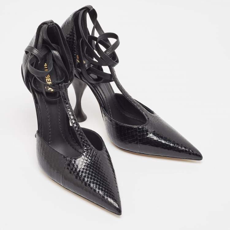 Pre Owned Burberry Black Snakeskin Leather Welton Sandals Size 38.5