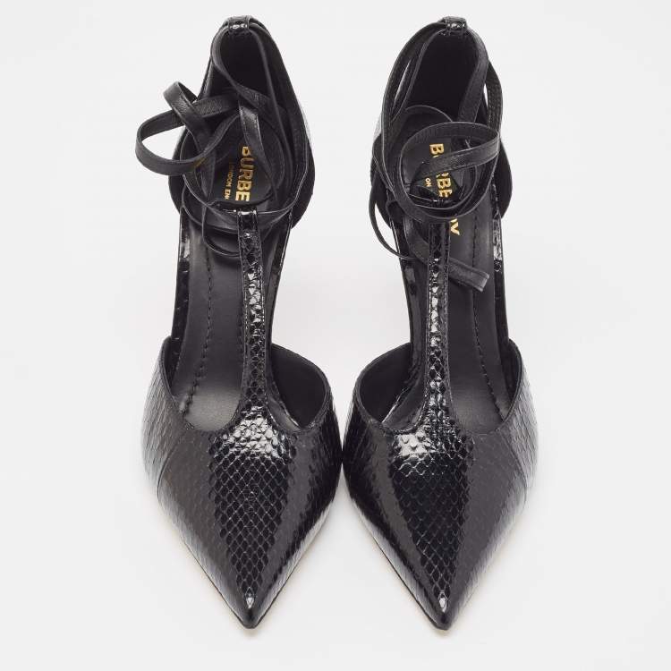 Pre Owned Burberry Black Snakeskin Leather Welton Sandals Size 38.5