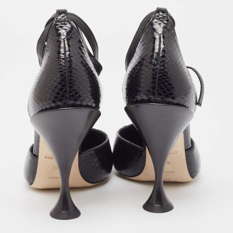 Pre Owned Burberry Black Snakeskin Leather Welton Sandals Size 38.5