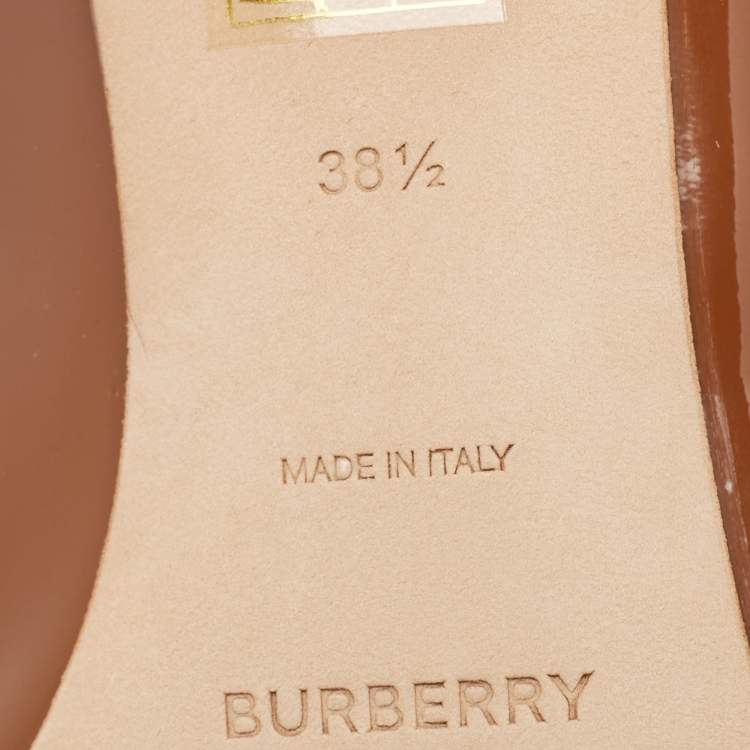 Pre Owned Burberry Brown Patent Leather Dill Kitten Heel Pumps Size 38.5
