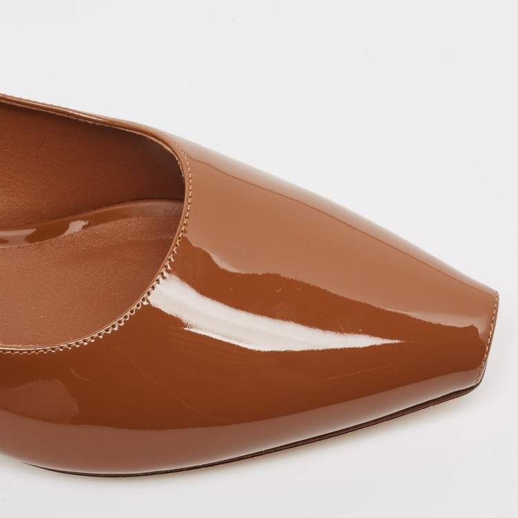 Pre Owned Burberry Brown Patent Leather Dill Kitten Heel Pumps Size 38.5