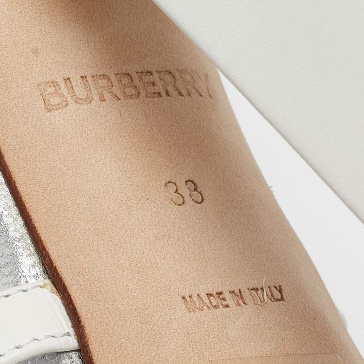 Pre Owned Burberry White Leather Split-Toe Hove Sandals Size 38