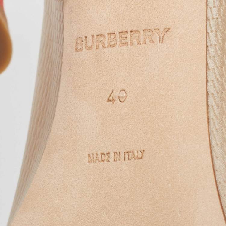 Pre Owned Burberry Brown Textured Leather Ankle Strap Pumps Size 40