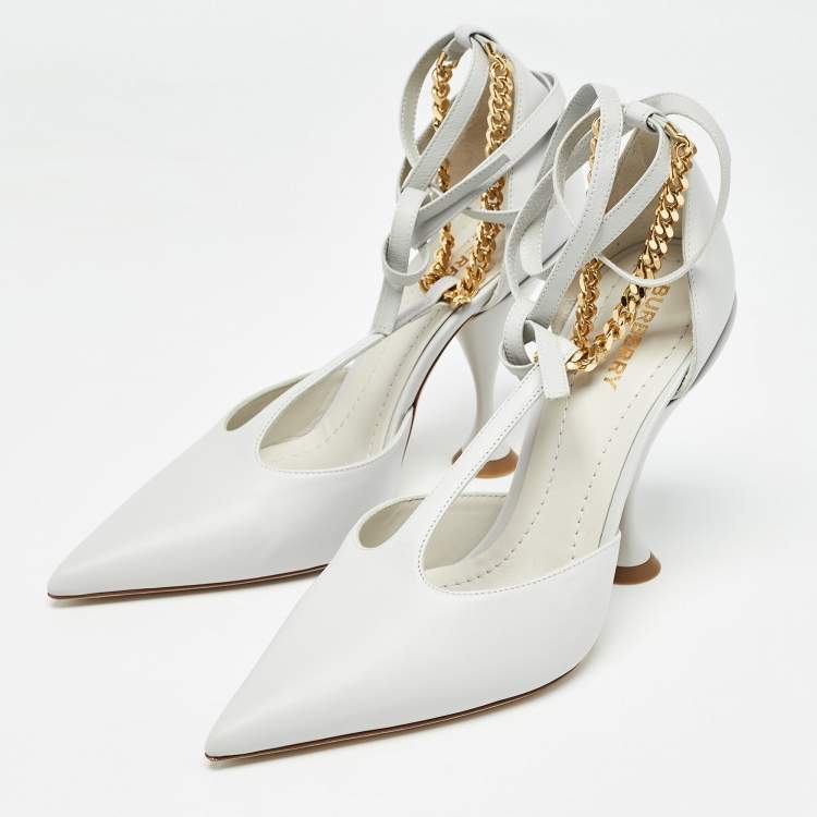 Pre Owned Burberry Grey Leather Welton Ankle Wrap Pumps Size 38.5