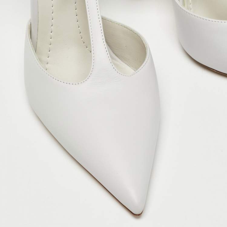 Pre Owned Burberry Grey Leather Welton Ankle Wrap Pumps Size 38.5