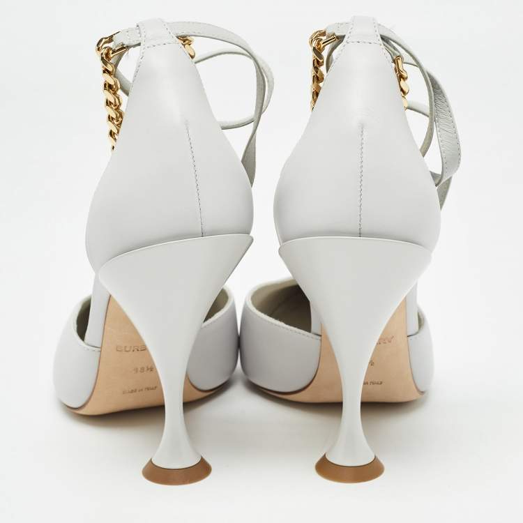 Pre Owned Burberry Grey Leather Welton Ankle Wrap Pumps Size 38.5