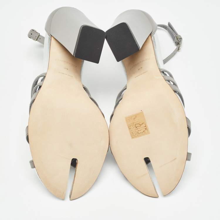 Pre Owned Burberry Grey Leather Hove Ankle Strap Sandals Size 39
