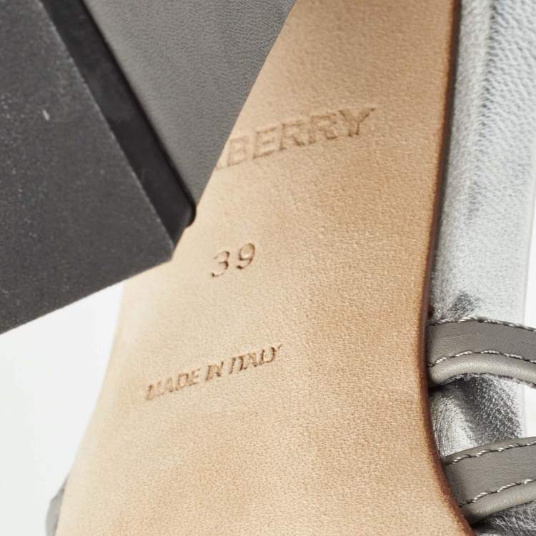 Pre Owned Burberry Grey Leather Hove Ankle Strap Sandals Size 39