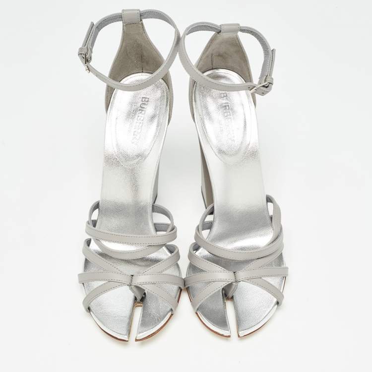 Pre Owned Burberry Grey Leather Hove Ankle Strap Sandals Size 39