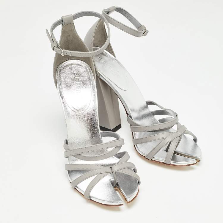 Pre Owned Burberry Grey Leather Hove Ankle Strap Sandals Size 39