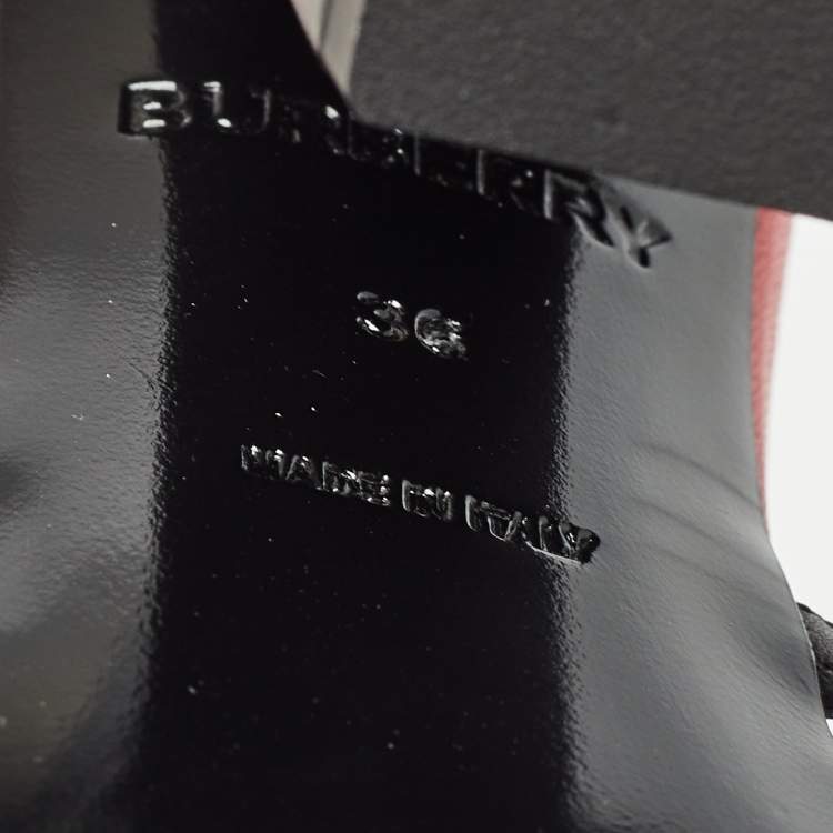 Pre Owned Burberry Black/Red Leather Hove Heel Ankle Strap Sandals Size 36