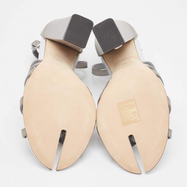 Pre Owned Burberry Grey  Leather Hove Heel Ankle Strap Sandals Size 38