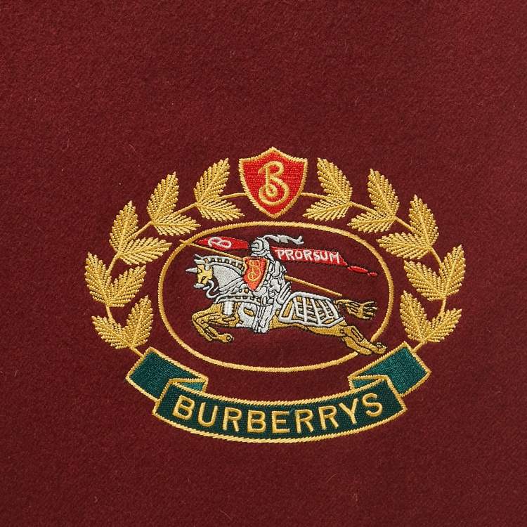 مملوكة مسبقًا Burberry Brit Burgundy Logo Embroidered Cashmere Fringed Muffler