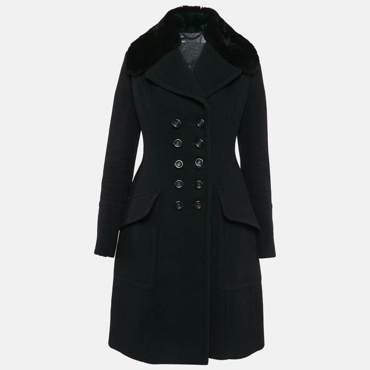 Pre Owned Burberry Prorsum Navy Blue Wool Detachable Fur Collar Coat S
