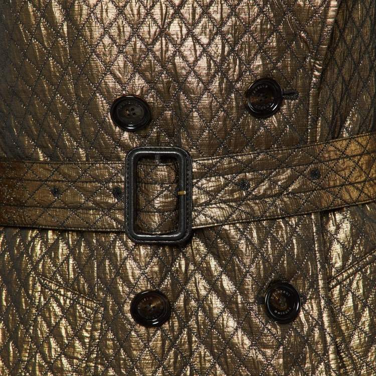 Pre Owned Burberry Prorsum Gold Metallic Quilted Trench Coat S