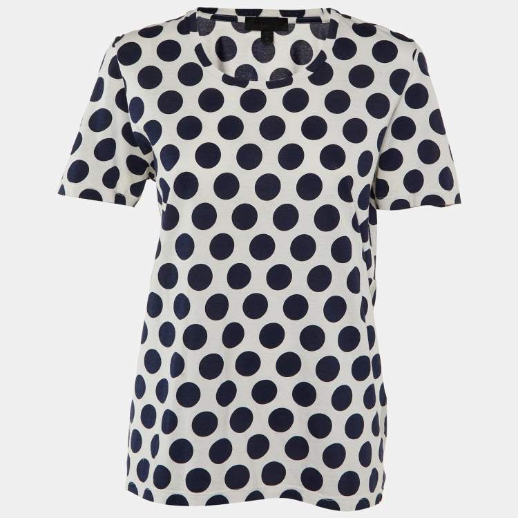 Pre Owned Burberry Prorsum White/Navy Blue Polka Dot Print Cotton T-Shirt M