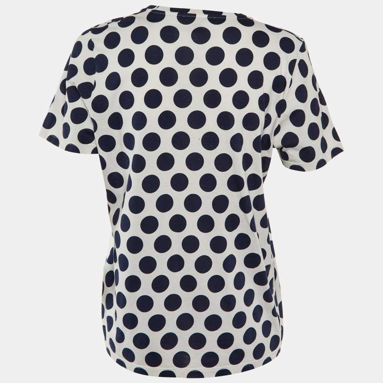 Pre Owned Burberry Prorsum White/Navy Blue Polka Dot Print Cotton T-Shirt M