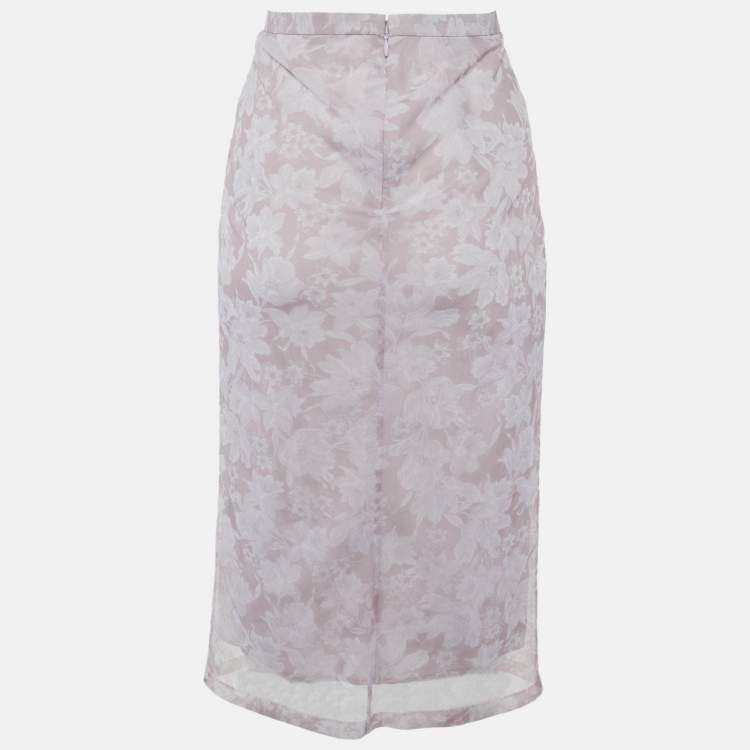 Pre Owned Burberry Prorsum Pink Floral Print Mesh Knee Length Skirt M