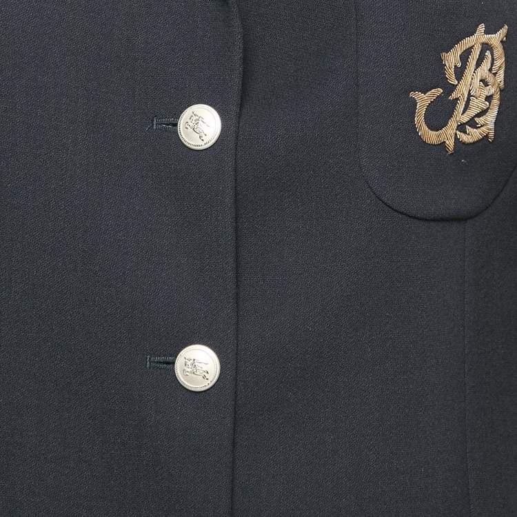 Pre Owned Burberry Prorsum Vintage Navy Blue Logo Embellished Wool Single Breasted Blazer M
