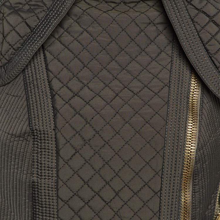 Pre Owned Burberry Prorsum Greenish Grey Synthetic Quilted Zip-Up Jacket M