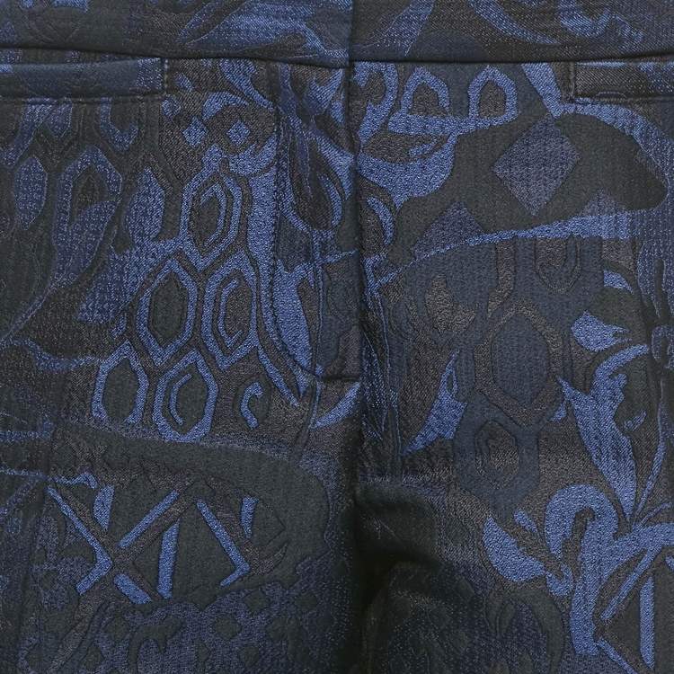 Pre Owned Burberry Prorsum Navy Blue /Black Floral Jacquard Trousers M