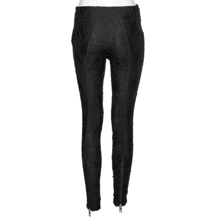 Pre Owned Burberry Prorsum Black Lace Stretch Knit Leggings M