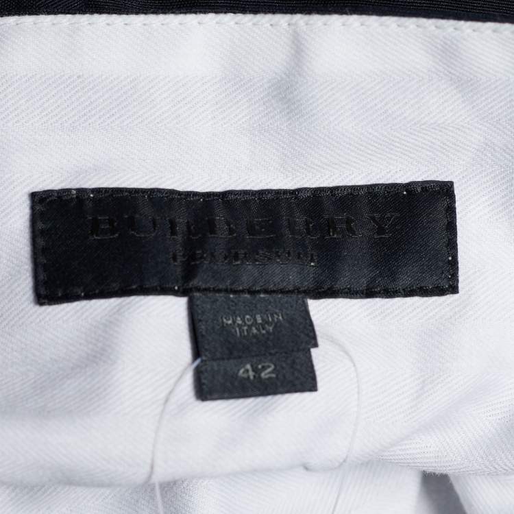 Pre Owned Burberry Prorsum Navy Linen Silk Paperbag Waist Trousers M