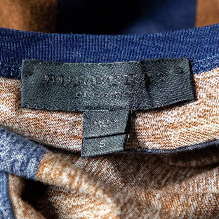 Pre Owned Burberry Prorsum Brown Striped Embellished Detail Round Neck T-Shirt S