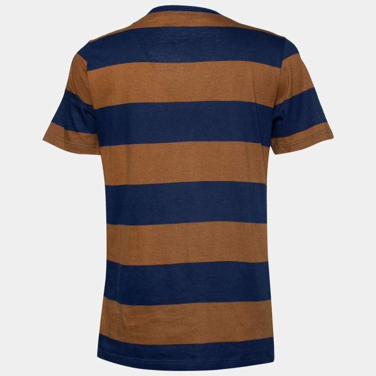 Pre Owned Burberry Prorsum Brown Striped Embellished Detail Round Neck T-Shirt S
