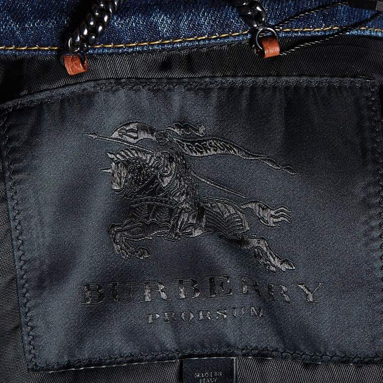 Pre Owned Burberry Prorsum Navy Blue Denim Feather Detail Jacket M