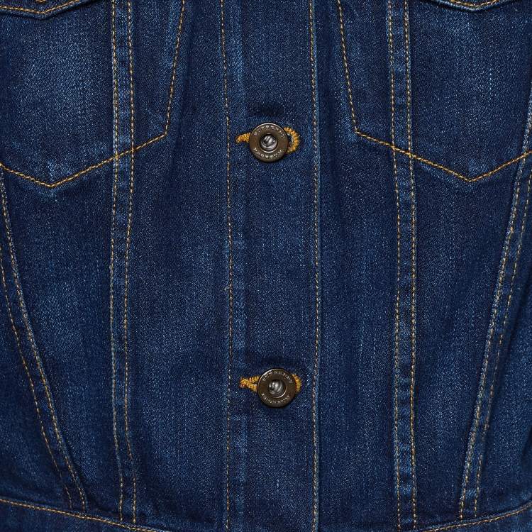 Pre Owned Burberry Prorsum Navy Blue Denim Feather Detail Jacket M