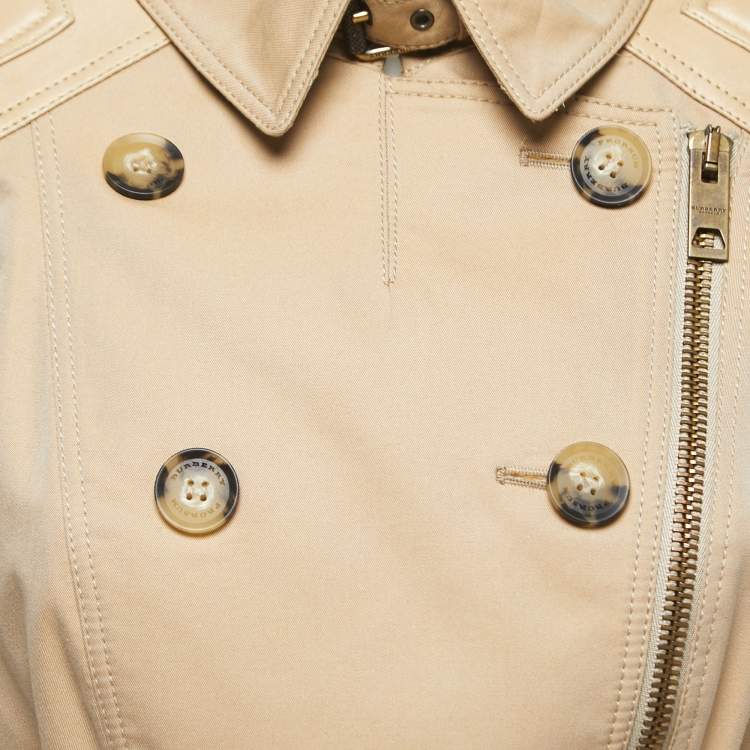 Pre Owned Burberry Prorsum Beige Cotton & Leather Belted Jacket M