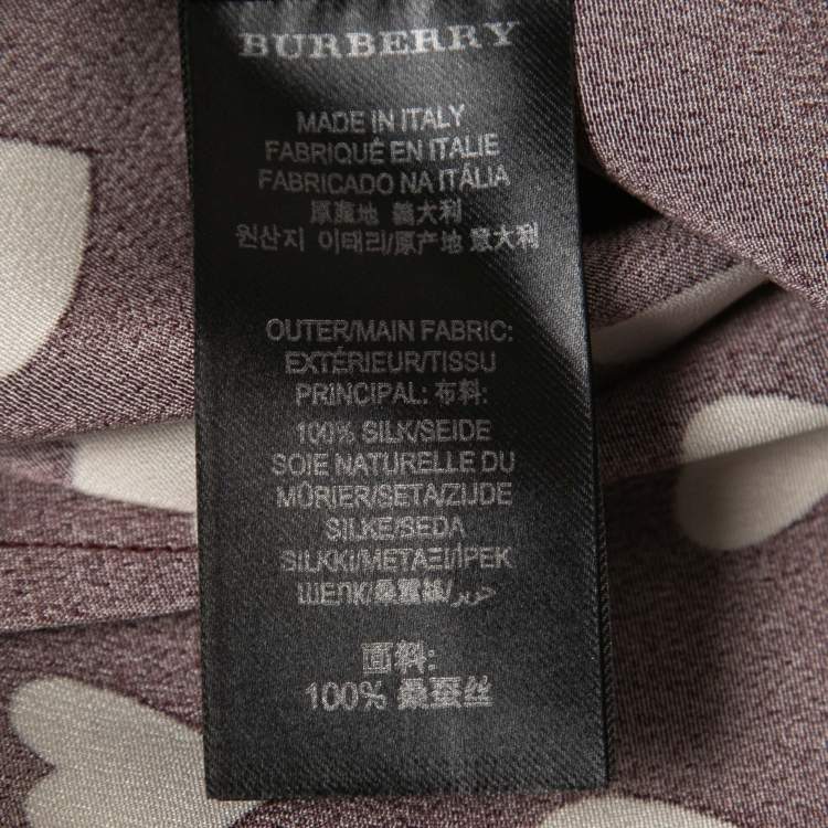 Pre Owned Burberry Prorsum Burgundy Heart Printed Silk Collared Shirt S