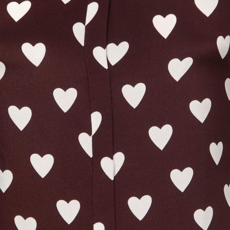 Pre Owned Burberry Prorsum Burgundy Heart Printed Silk Collared Shirt S