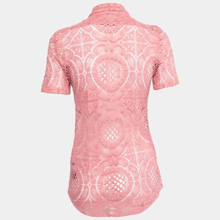 Pre Owned Burberry Prorsum Pink Lace Short Sleeve Shirt S
