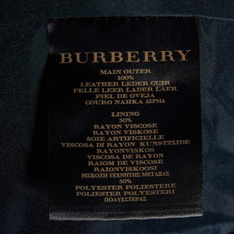 Pre Owned Burberry Prorsum Navy Blue Checker Pattern Leather Double Breasted Trench Coat M