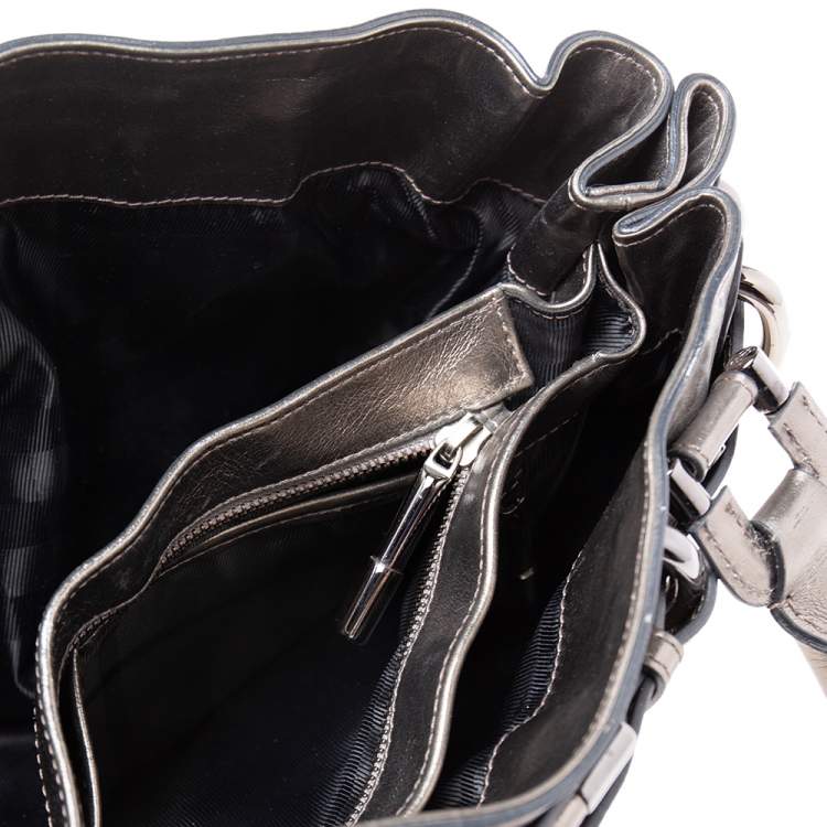 Pre Owned Burberry Metallic Gunmetal Quilted Leather Beaton Tote