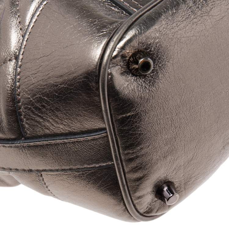 Pre Owned Burberry Metallic Gunmetal Quilted Leather Beaton Tote