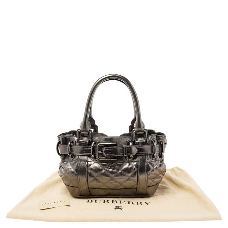Pre Owned Burberry Metallic Gunmetal Quilted Leather Beaton Tote