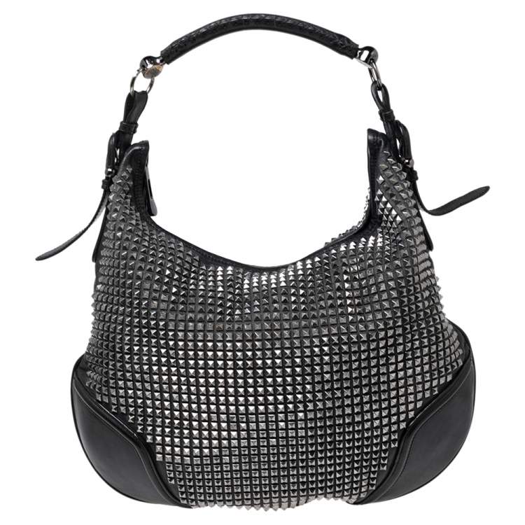 Pre Owned Burberry Black Studded Leather Hoxton Hobo