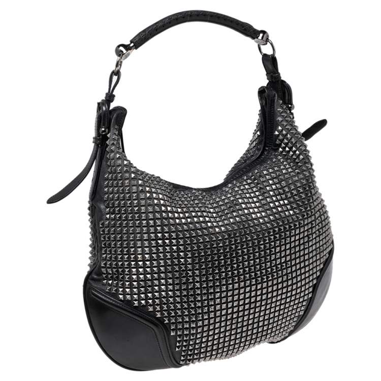 Pre Owned Burberry Black Studded Leather Hoxton Hobo