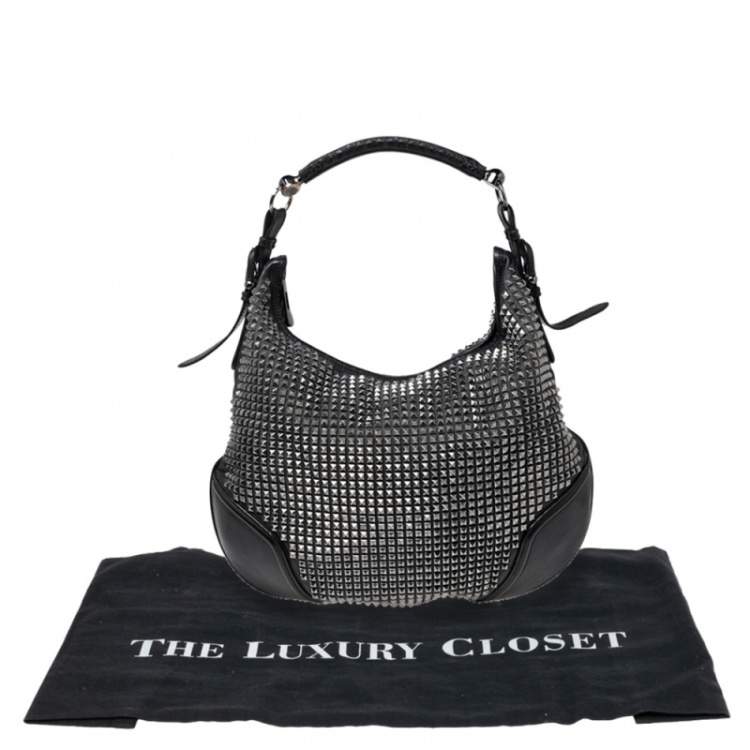 Pre Owned Burberry Black Studded Leather Hoxton Hobo